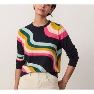 Marine Layer Womens XL Wavy Abstract Stripe Cotton Crewneck Sweater Multi Color